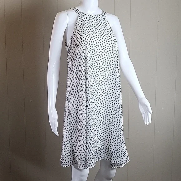 Betsey Johnson White & Black Polka-dot Halter Neck Back Zip Flowy Swing Dress - Picture 2 of 16